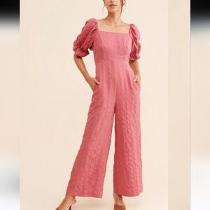 Free the Roses Mauve Women's Wide Leg Crinkle Jumpsuit Size S
